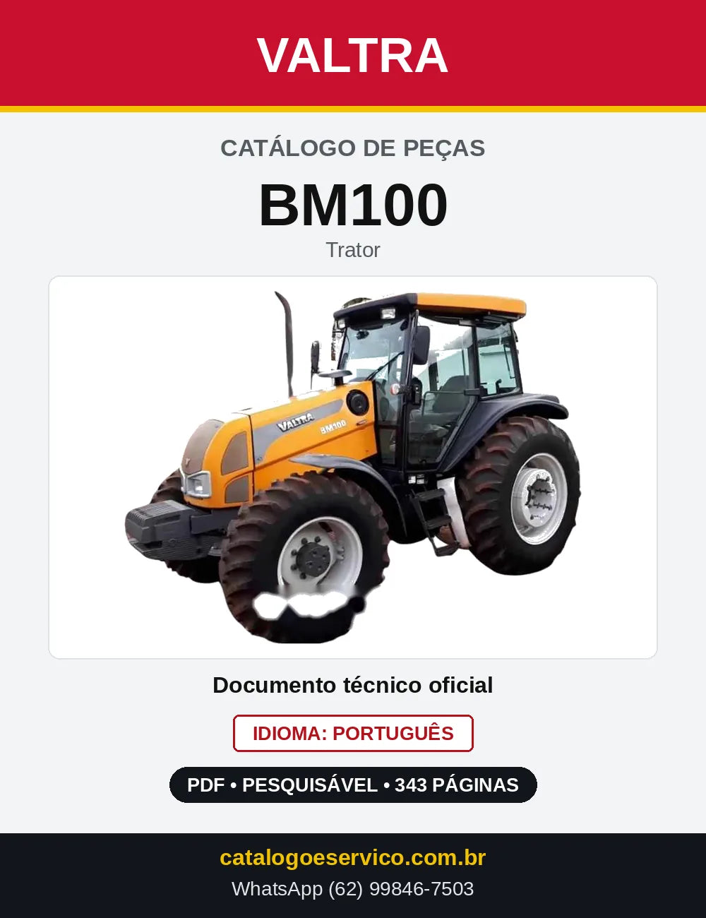 Capa do Catálogo de Peças Valtra BM100 — Trator