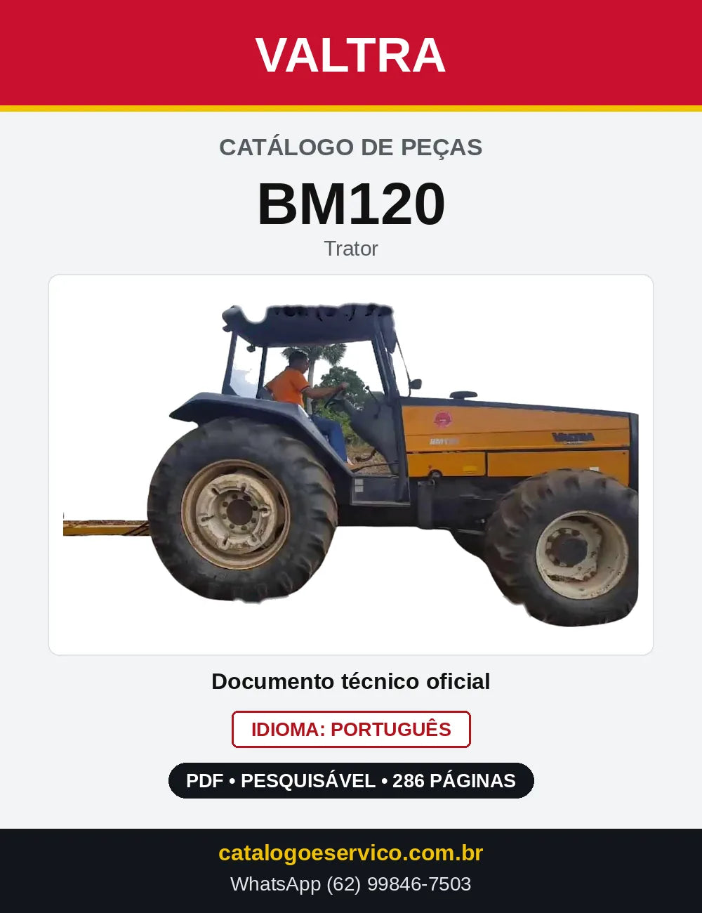 Capa do Catálogo de Peças Valtra BM120 — Trator