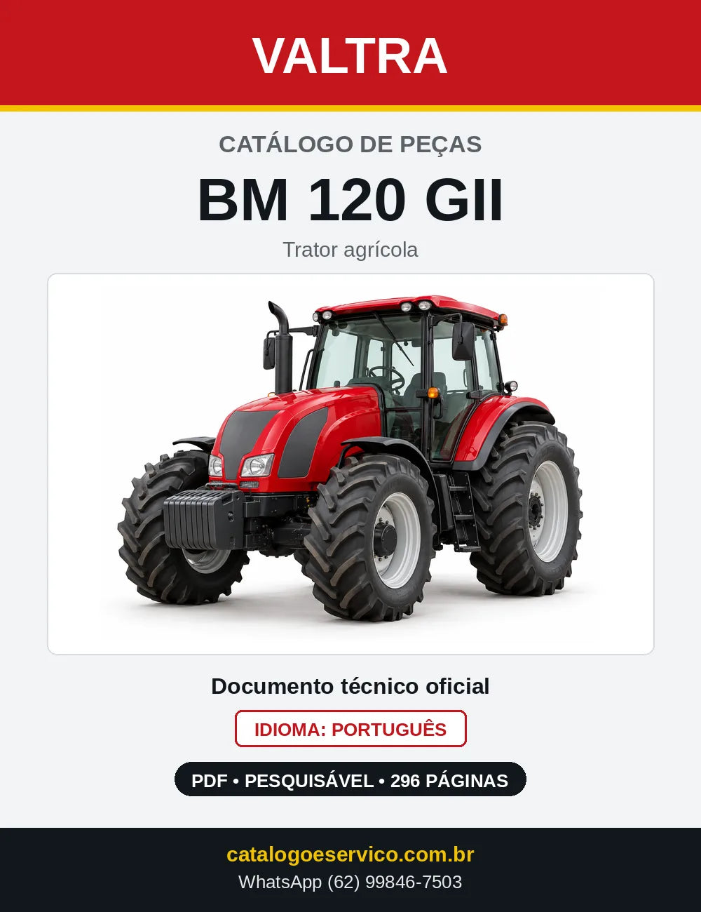 Capa do catálogo de peças Valtra BM 120 GII em PDF