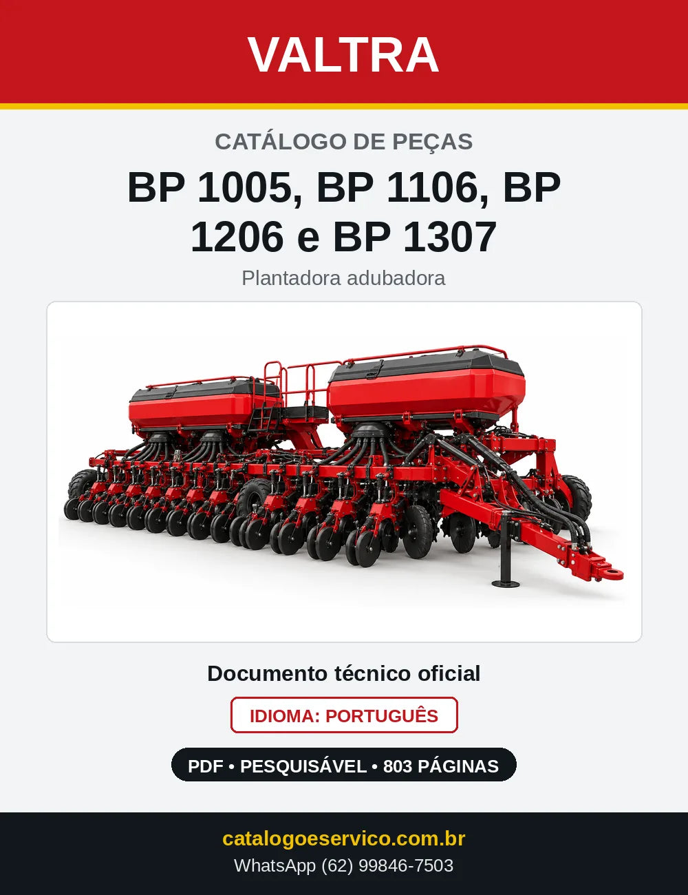 Capa do catálogo de peças Valtra BP 1005, BP 1106, BP 1206 e BP 1307 em PDF
