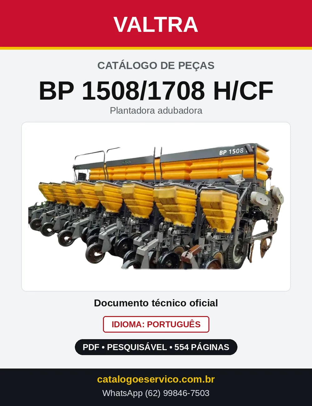 Capa do Catálogo de Peças Valtra BP 1508/1708 H/CF — Plantadora adubadora