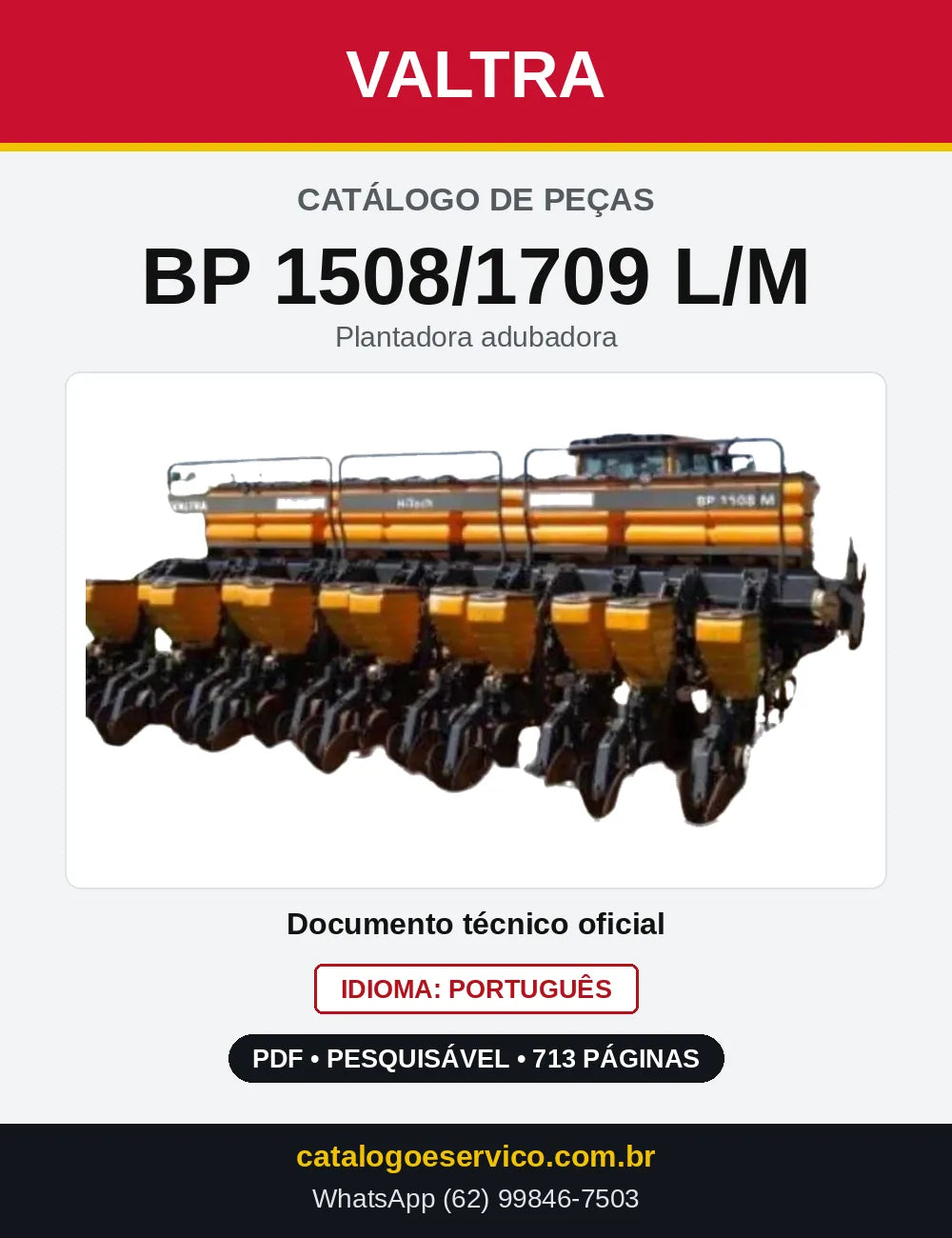 Capa do Catálogo de Peças Valtra BP 1508/1709 L/M — Plantadora adubadora