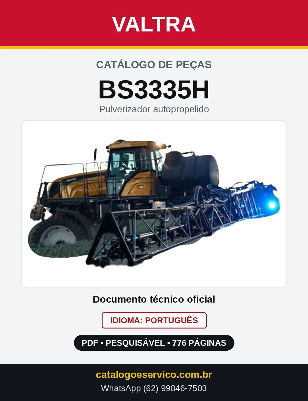 Capa do Catálogo de Peças Valtra BS3335H — Pulverizador autopropelido