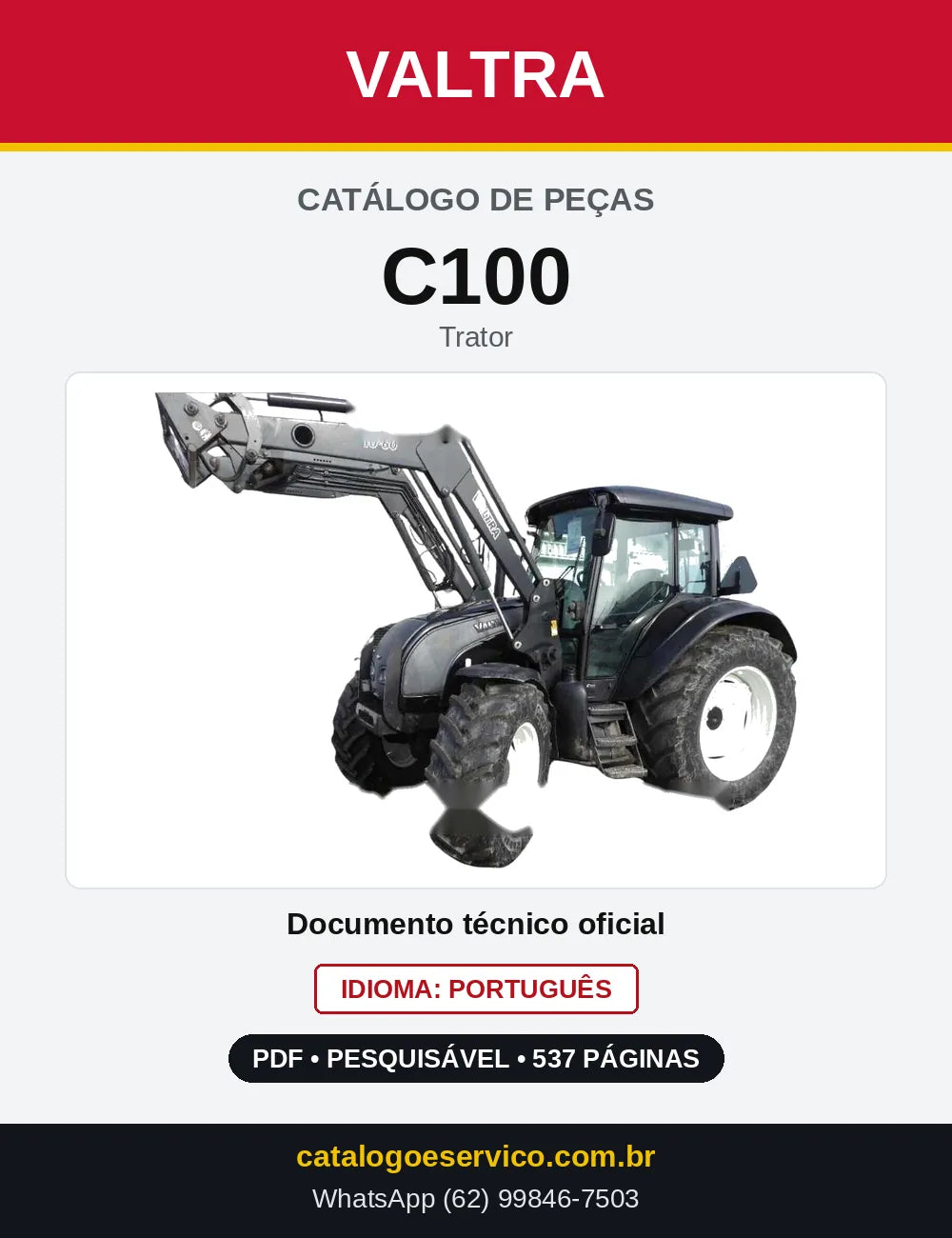 Capa do Catálogo de Peças Valtra C100 — Trator