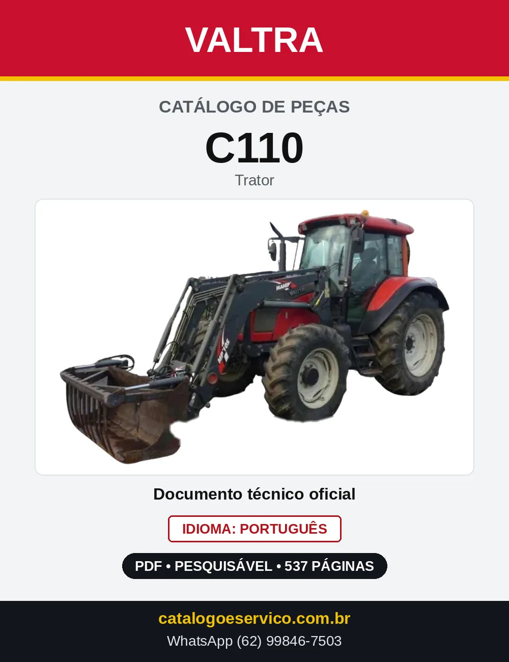 Capa do Catálogo de Peças Valtra C110 — Trator