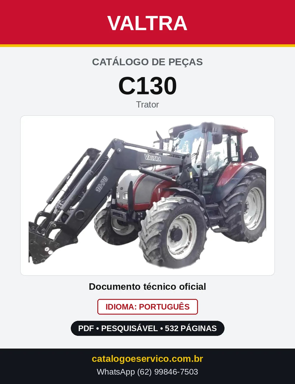 Capa do Catálogo de Peças Valtra C130 — Trator