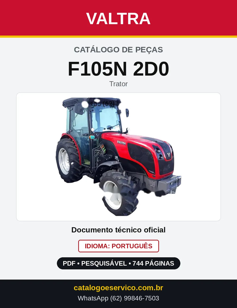 Capa do Catálogo de Peças Valtra F105N 2D0 — Trator