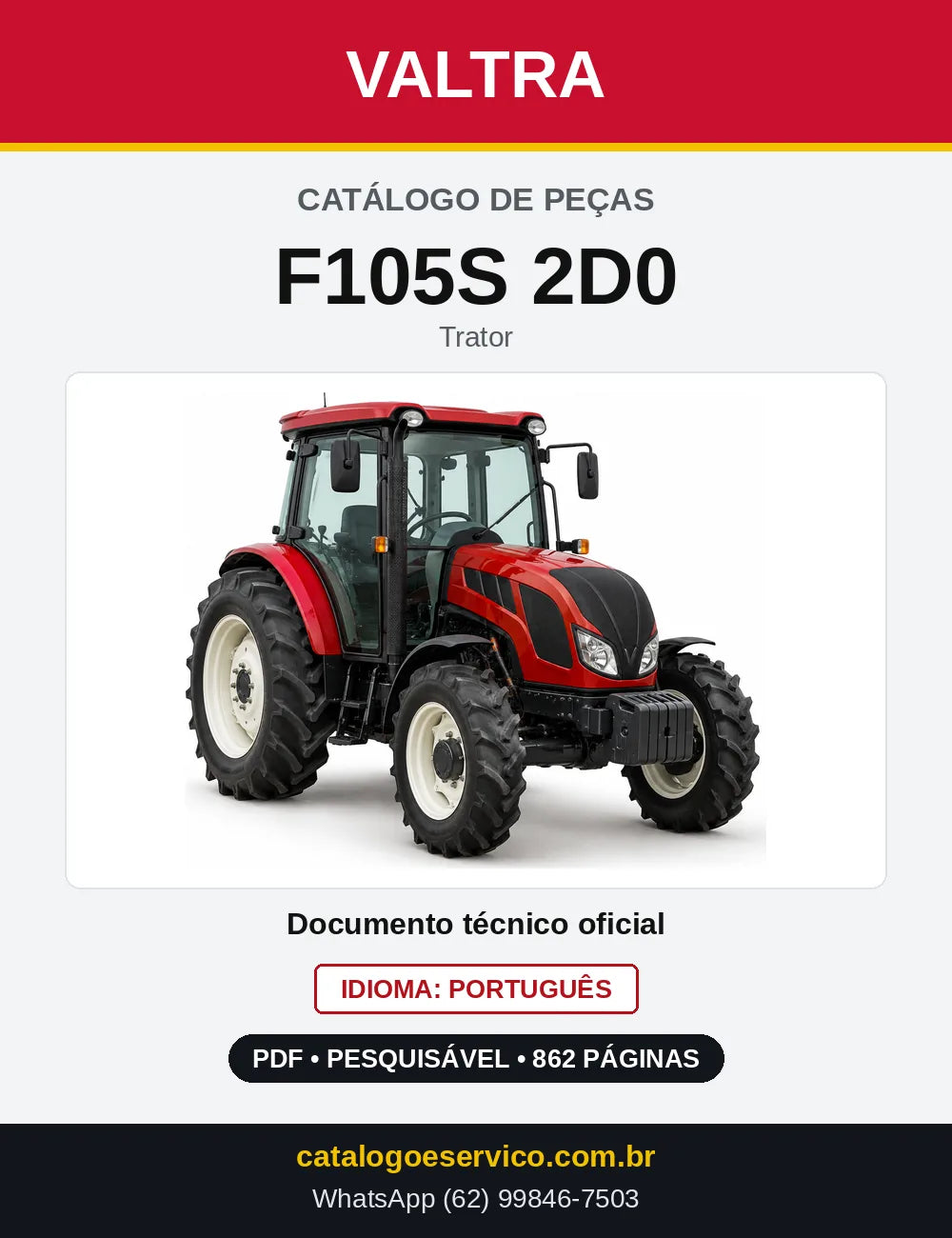 Capa do Catálogo de Peças Valtra F105S 2D0 — Trator