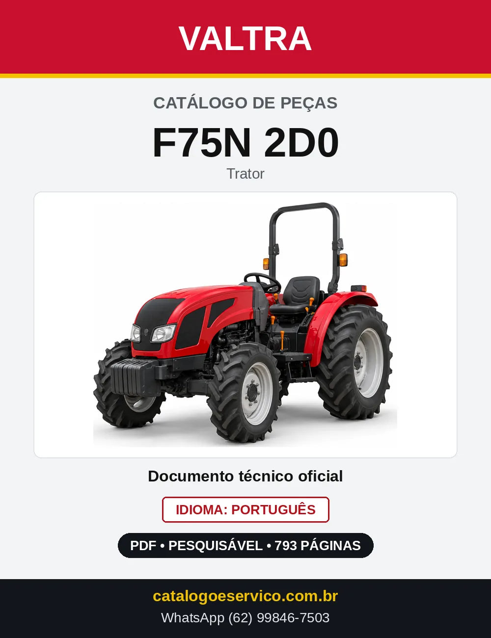 Capa do Catálogo de Peças Valtra F75N 2D0 — Trator
