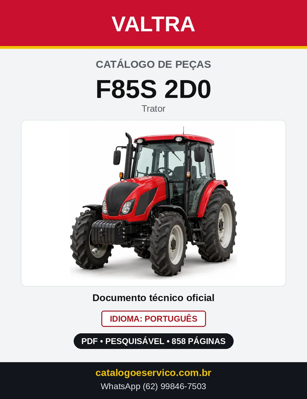 Capa do Catálogo de Peças Valtra F85S 2D0 — Trator