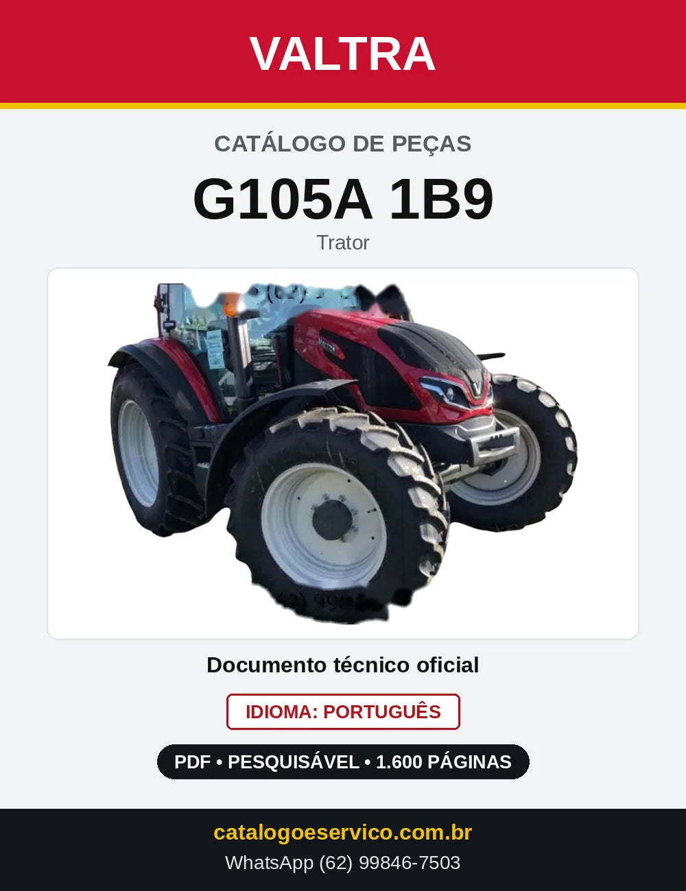Capa do Catálogo de Peças Valtra G105A 1B9 — Trator