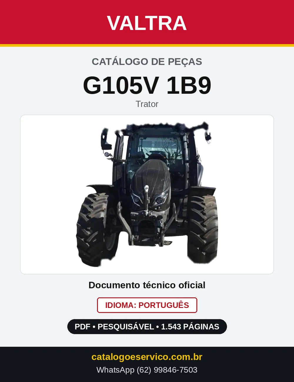 Capa do Catálogo de Peças Valtra G105V 1B9 — Trator