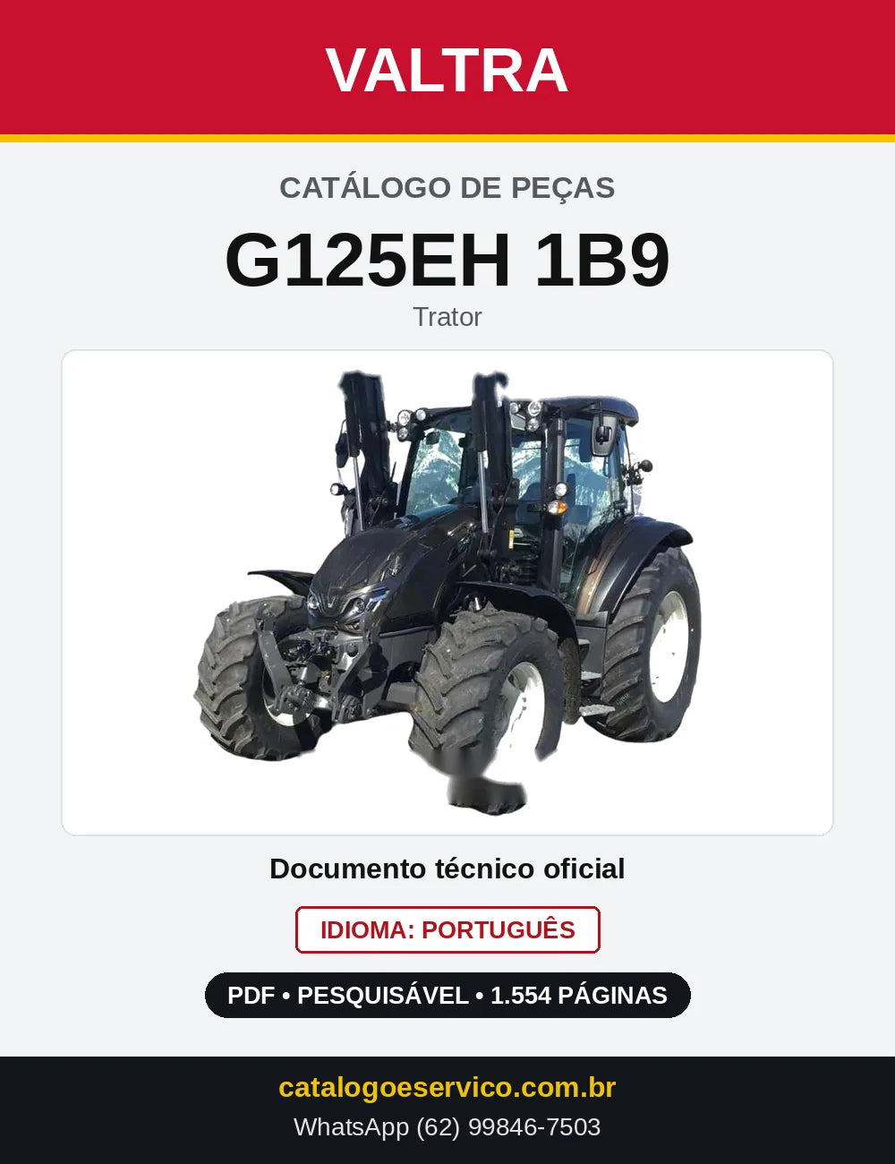 Capa do Catálogo de Peças Valtra G125EH 1B9 — Trator