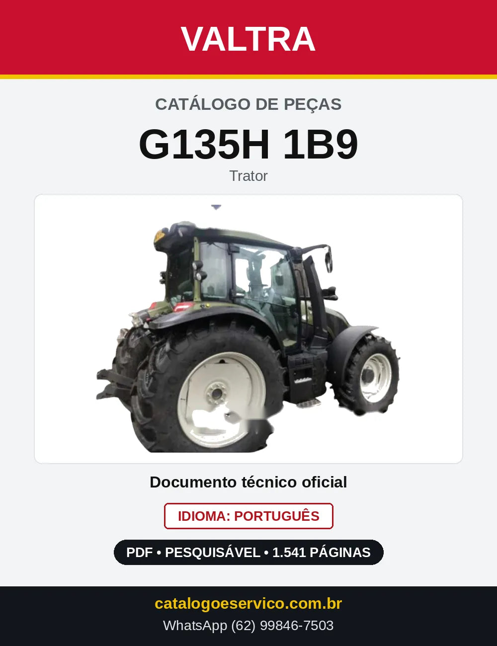 Capa do Catálogo de Peças Valtra G135H 1B9 — Trator