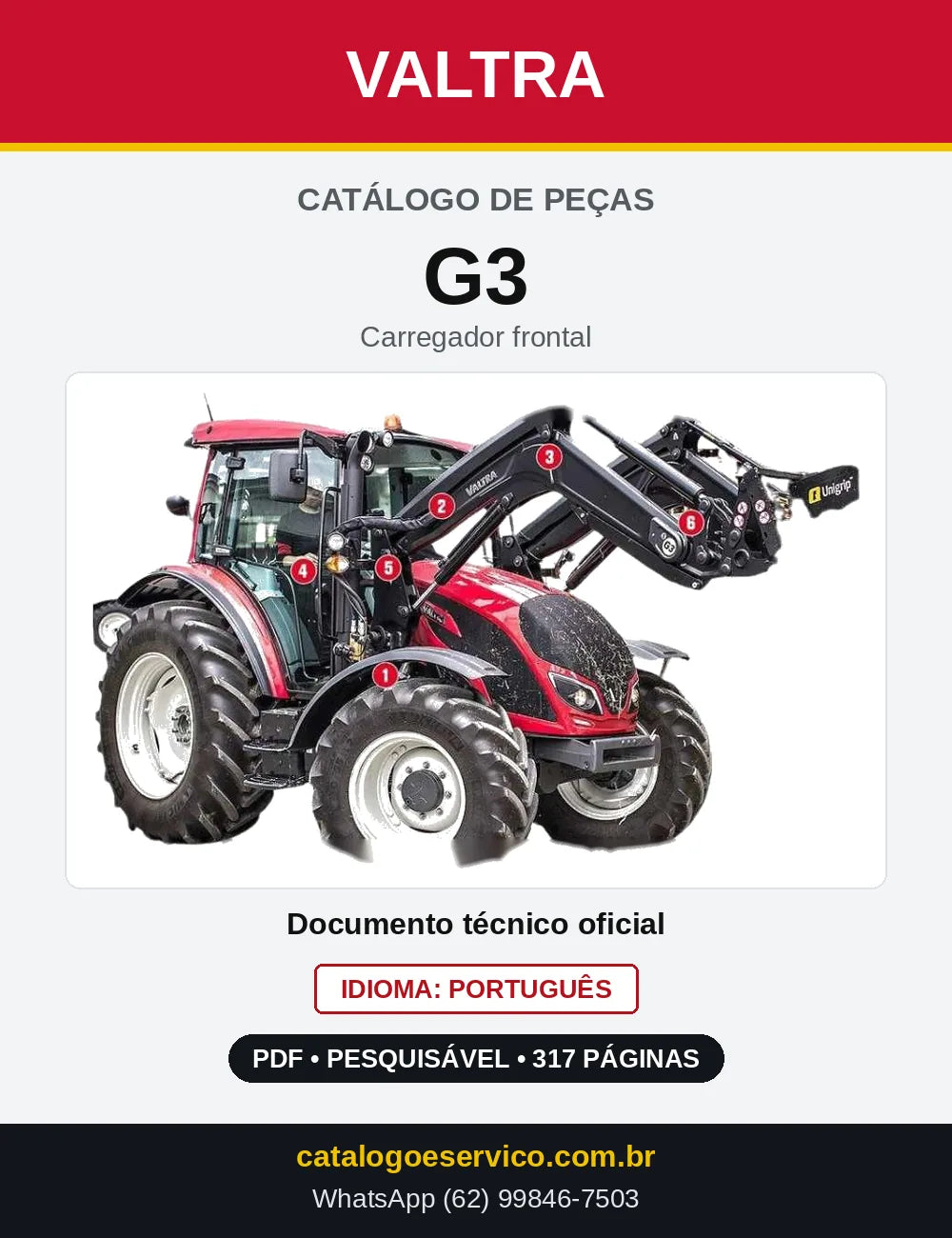 Capa do Catálogo de Peças Valtra G3 — Carregador frontal