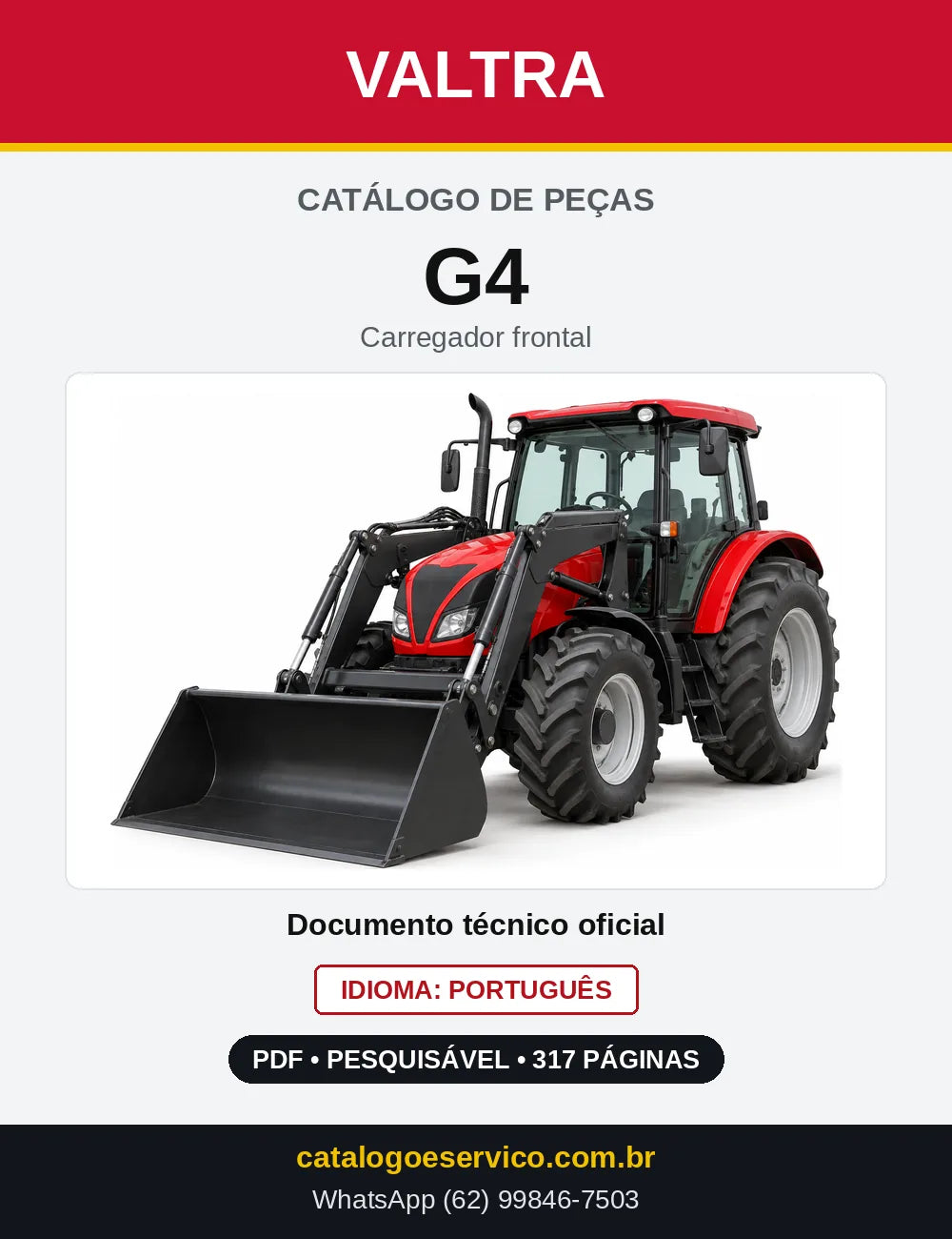 Capa do Catálogo de Peças Valtra G4 — Carregador frontal