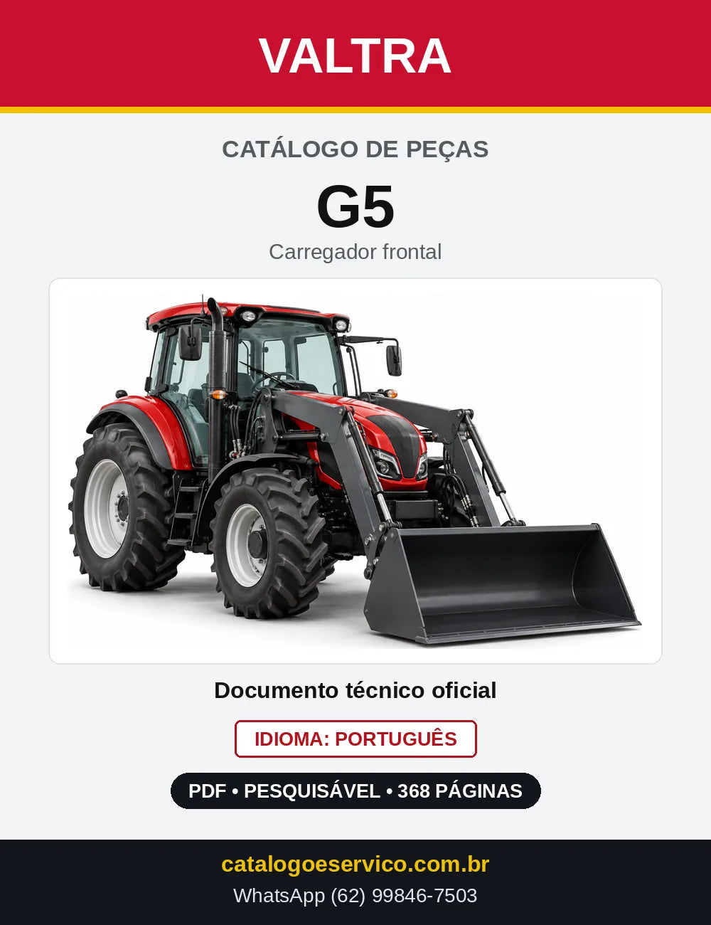 Capa do Catálogo de Peças Valtra G5 — Carregador frontal