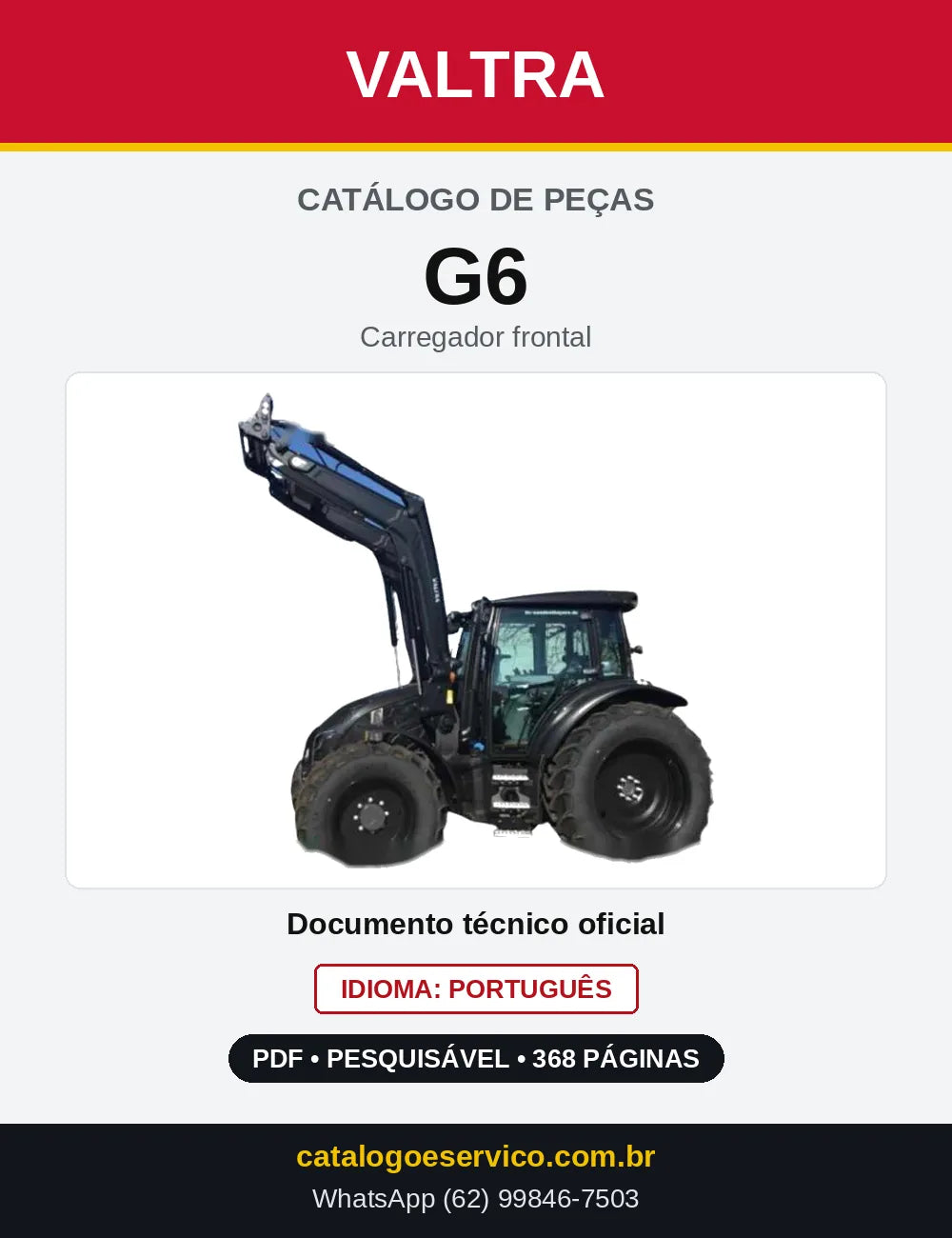 Capa do Catálogo de Peças Valtra G6 — Carregador frontal