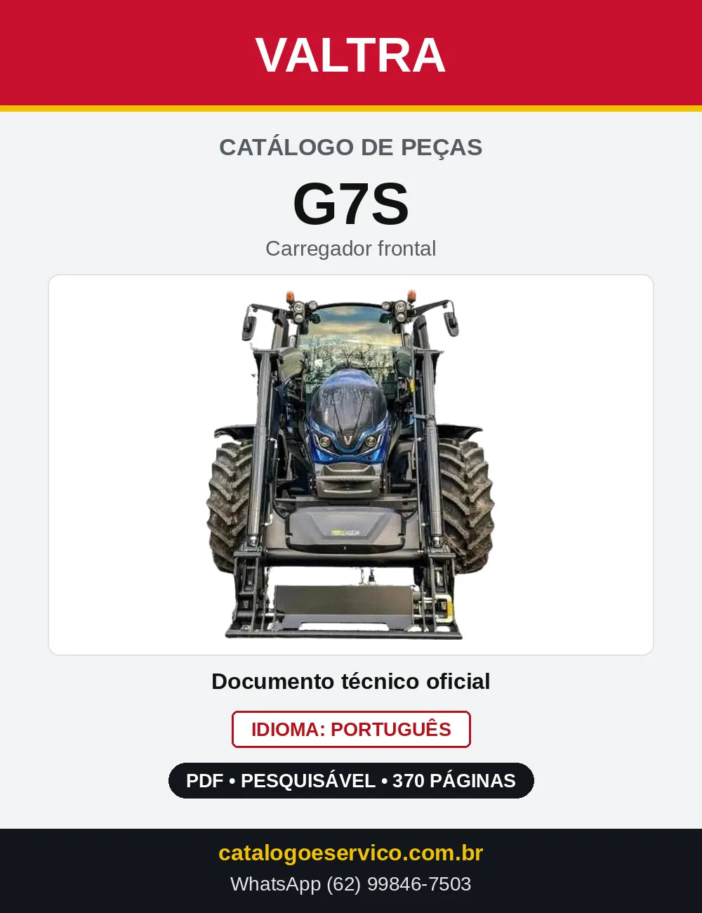 Capa do Catálogo de Peças Valtra G7S — Carregador frontal