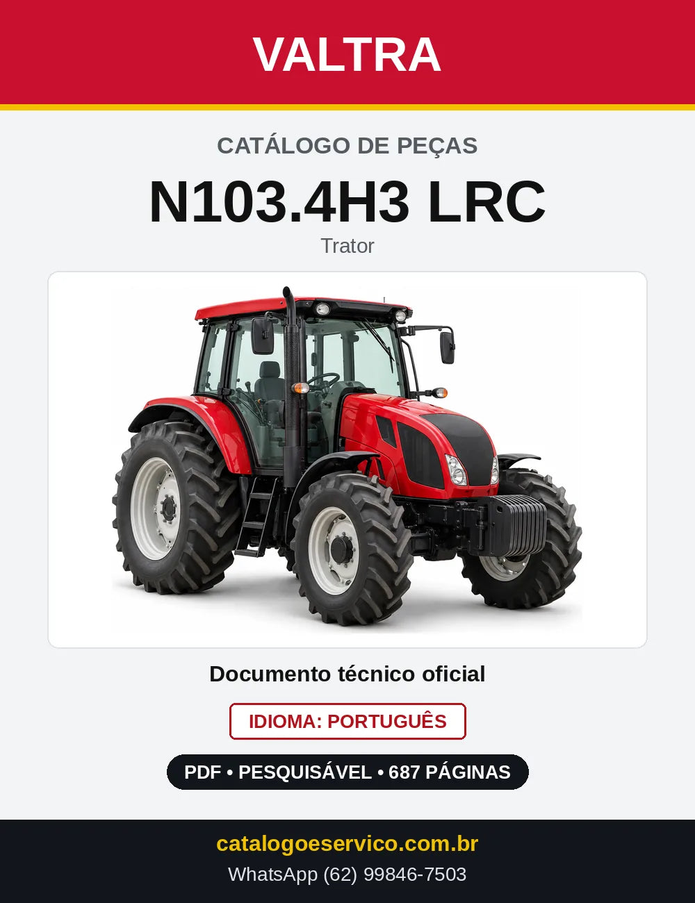 Capa do Catálogo de Peças Valtra N103.4H3 LRC — Trator