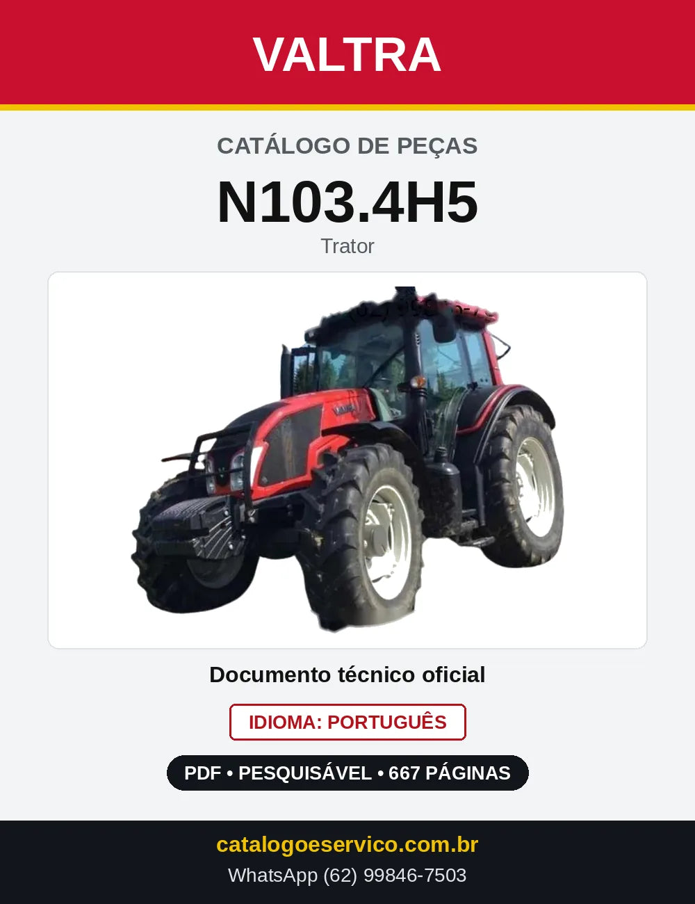 Capa do Catálogo de Peças Valtra N103.4H5 — Trator