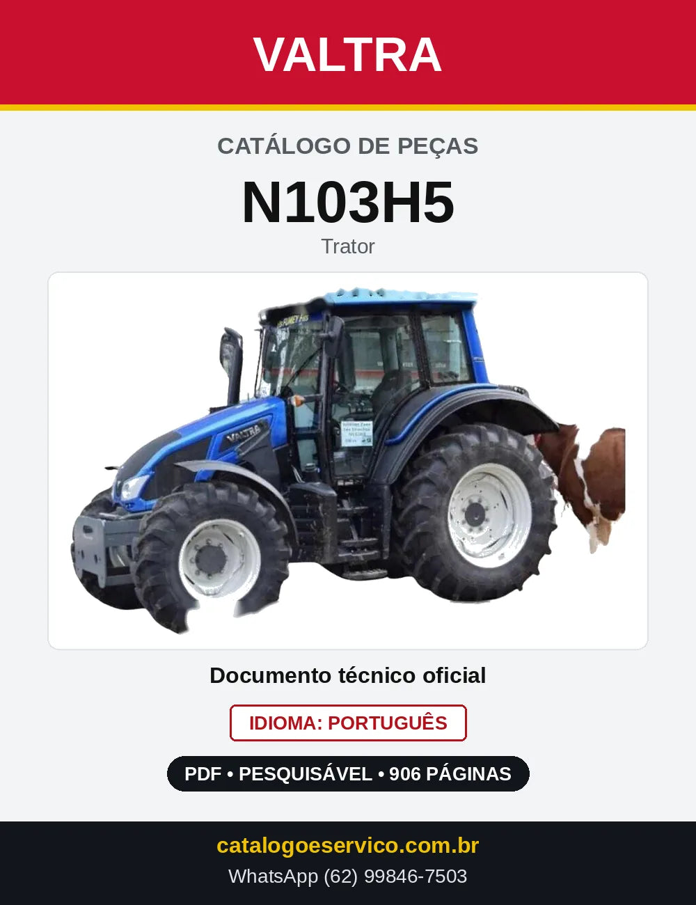 Capa do Catálogo de Peças Valtra N103H5 — Trator