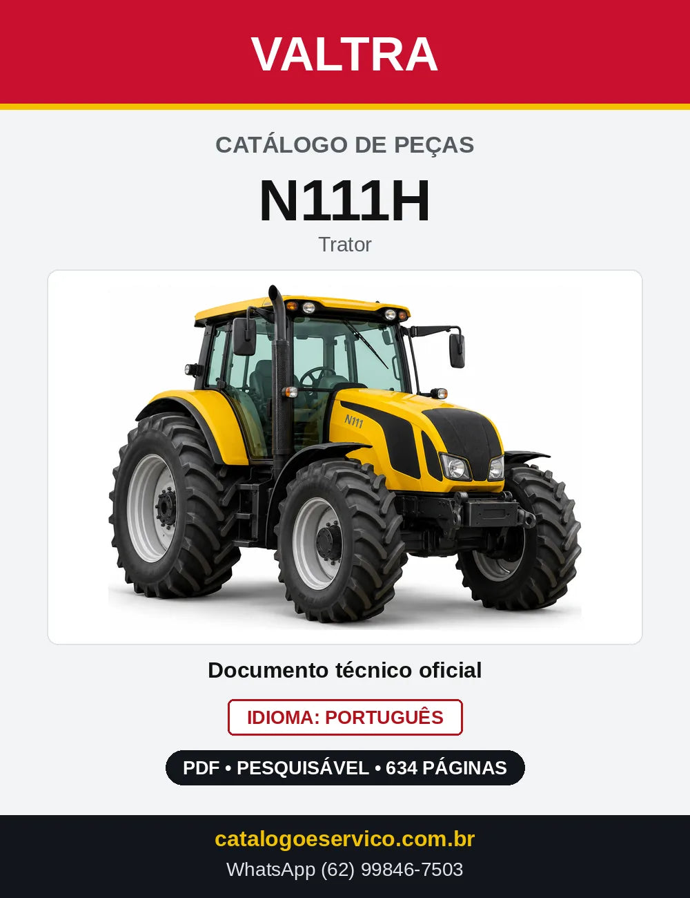 Capa do Catálogo de Peças Valtra N111H — Trator