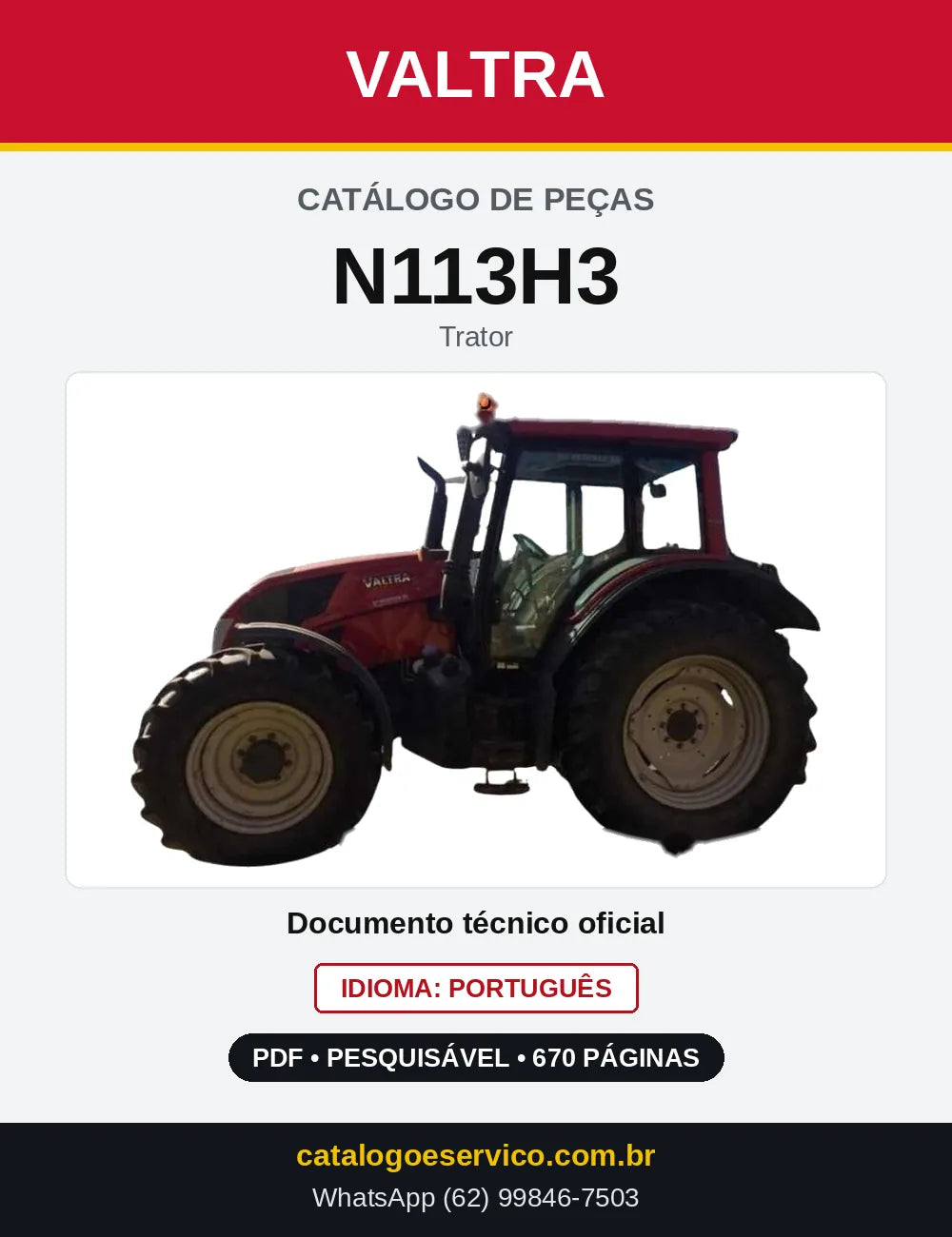 Capa do Catálogo de Peças Valtra N113H3 — Trator