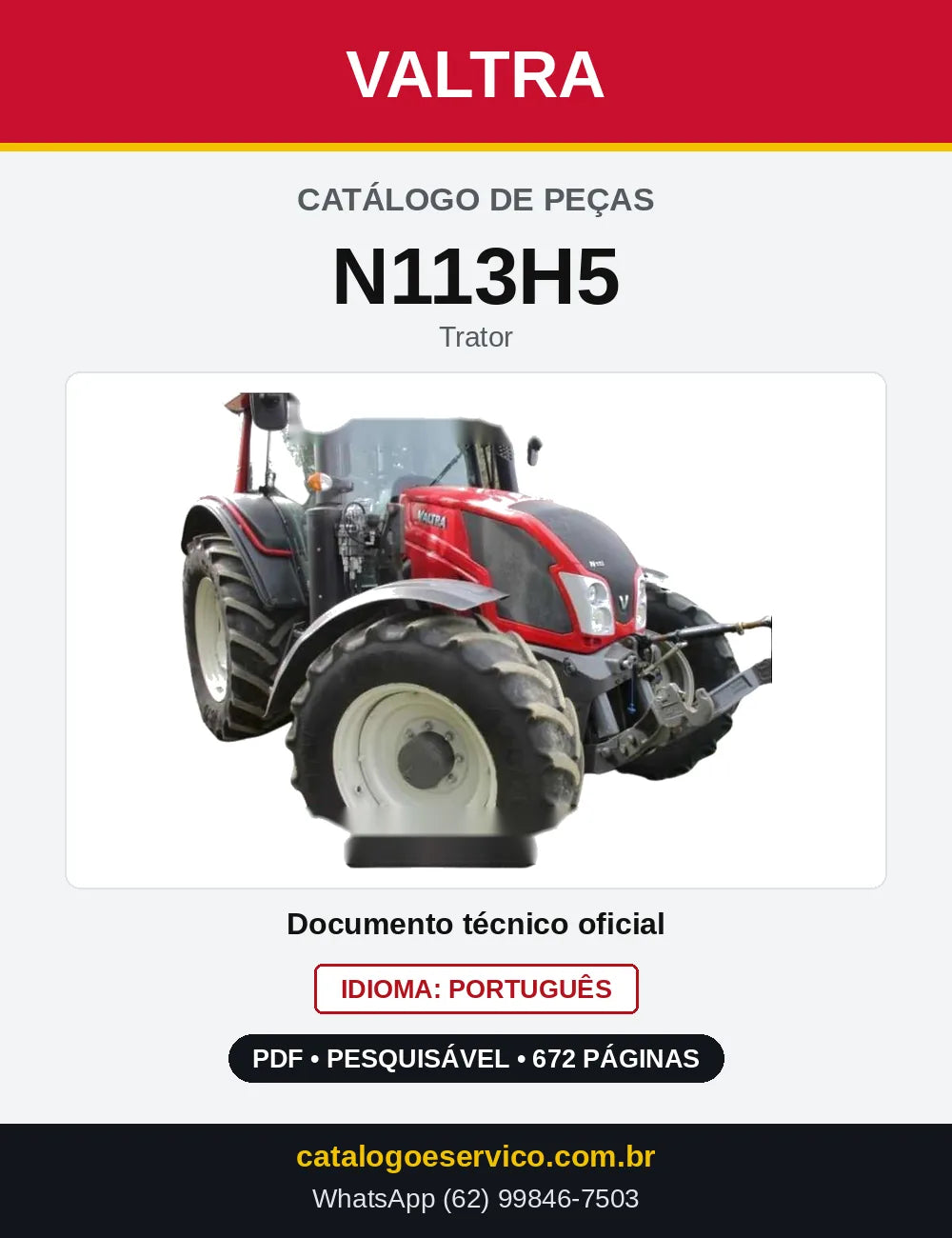 Capa do Catálogo de Peças Valtra N113H5 — Trator