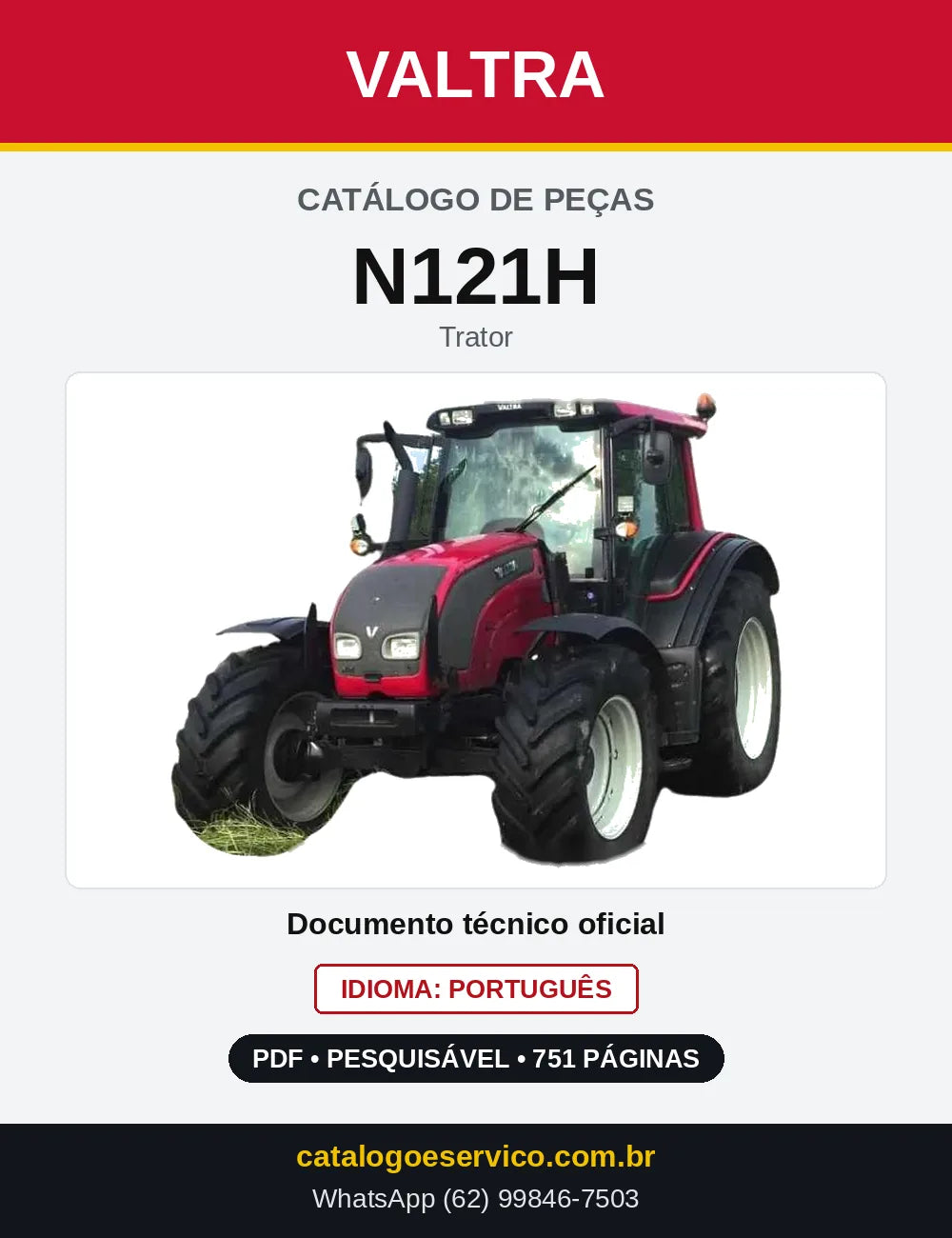 Capa do Catálogo de Peças Valtra N121H — Trator