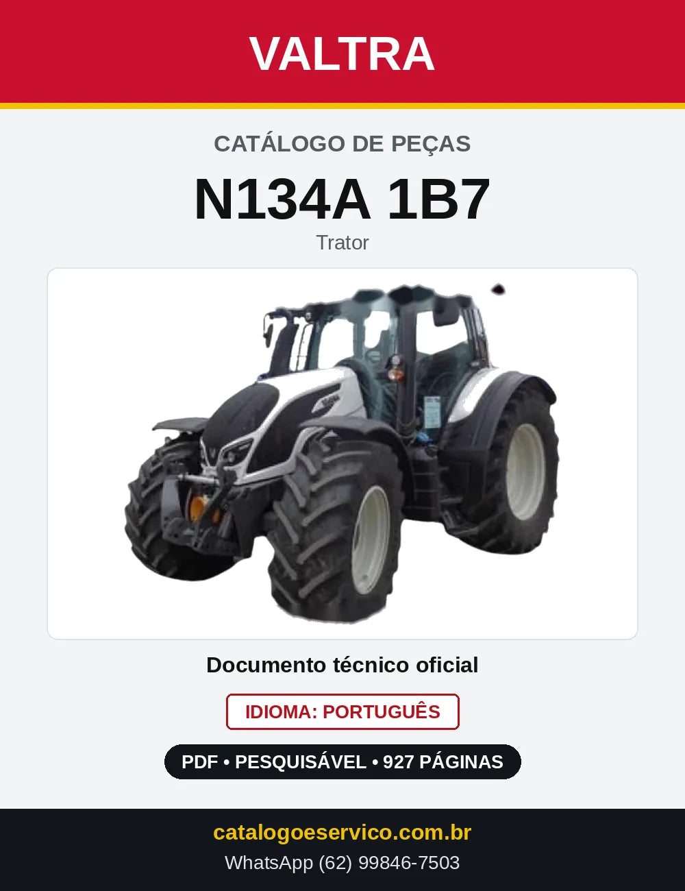 Capa do Catálogo de Peças Valtra N134A 1B7 — Trator