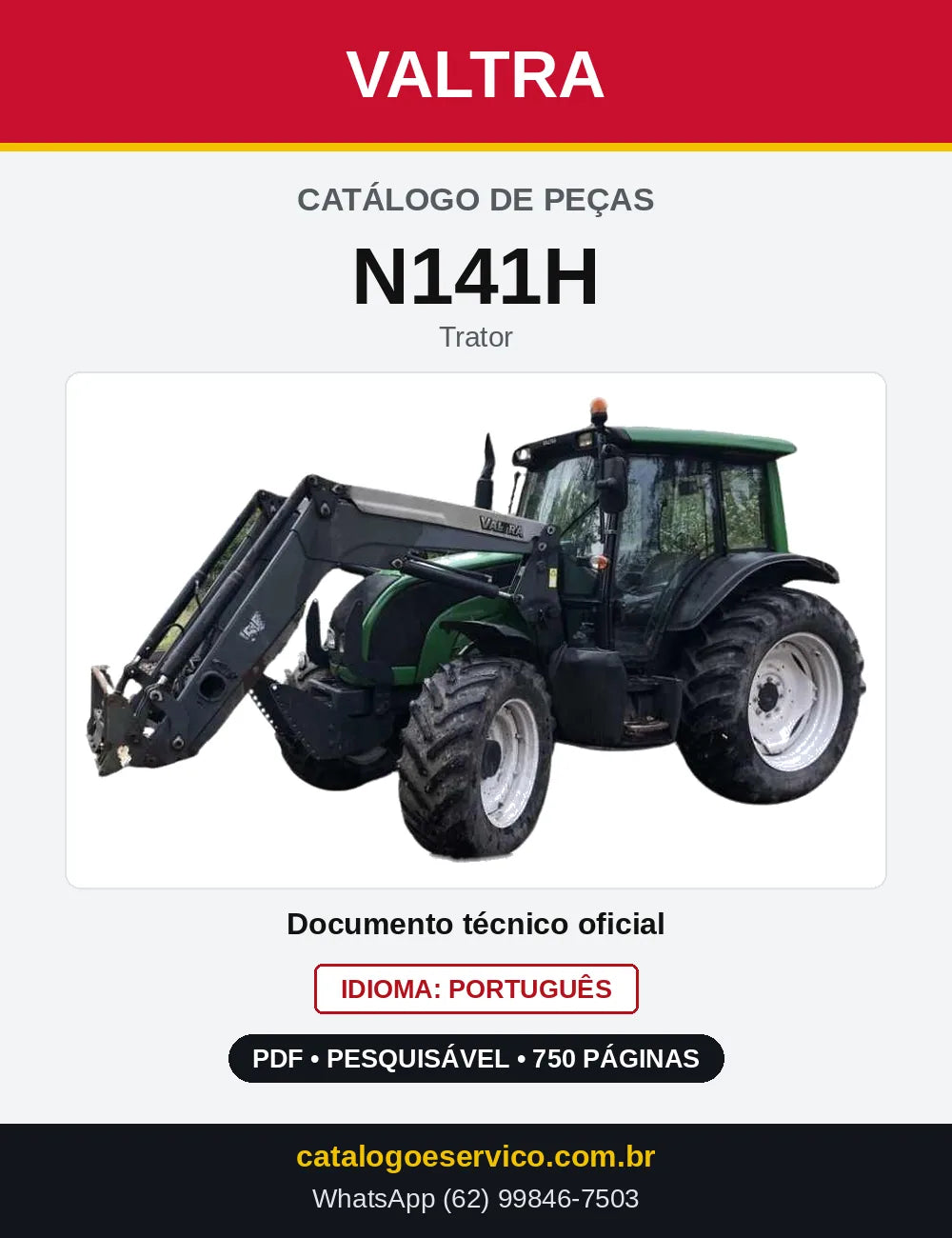 Capa do Catálogo de Peças Valtra N141H — Trator