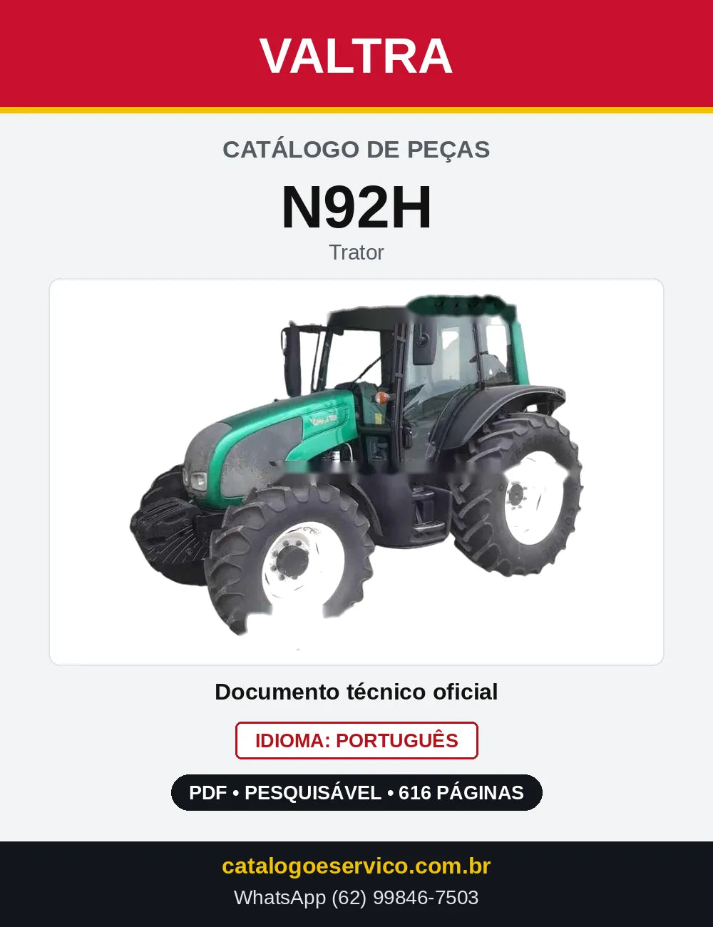 Capa do Catálogo de Peças Valtra N92H — Trator