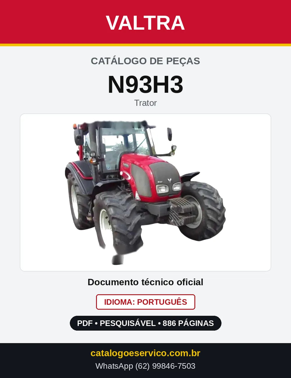 Capa do Catálogo de Peças Valtra N93H3 — Trator