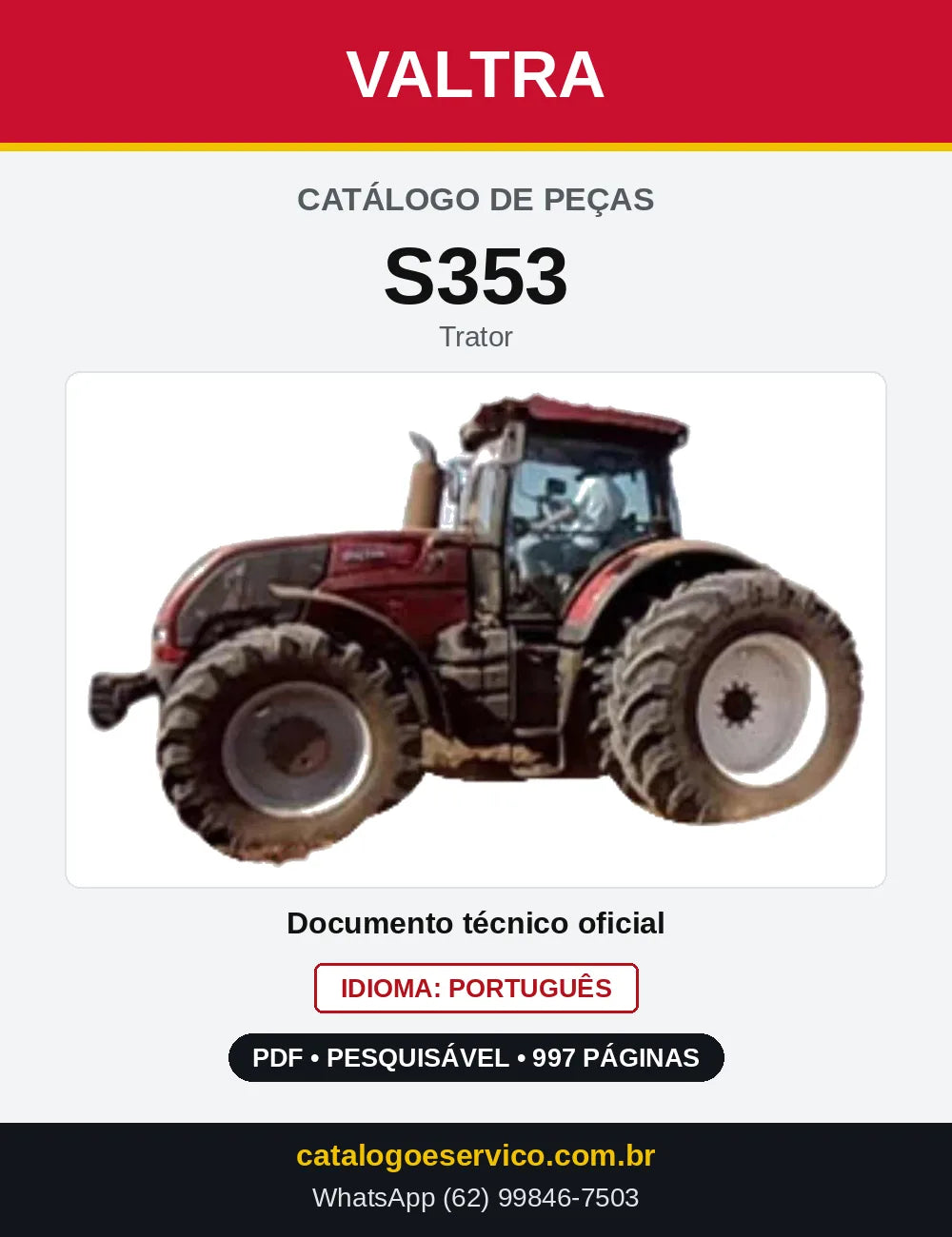 Capa do Catálogo de Peças Valtra S353 — Trator