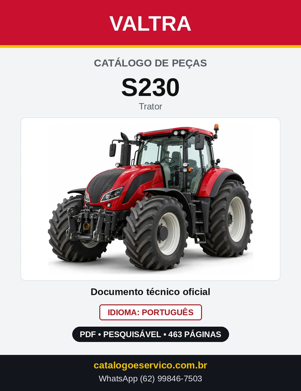 Capa do Catálogo de Peças Valtra S230 — Trator