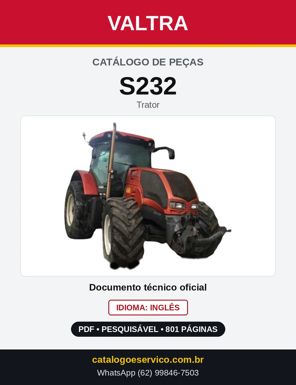 Capa do Catálogo de Peças Valtra S232 — Trator