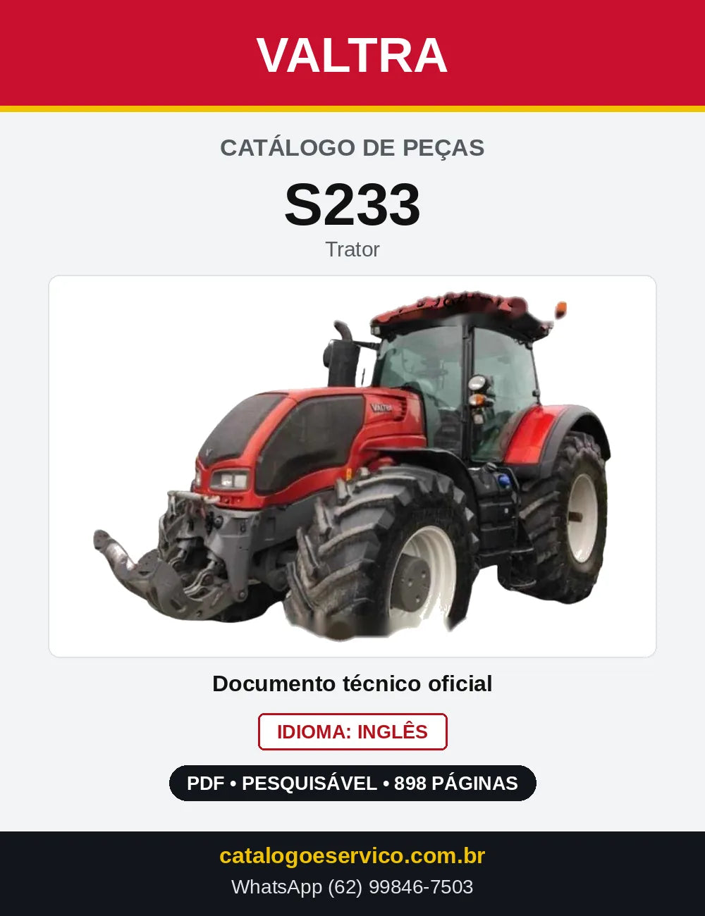 Capa do Catálogo de Peças Valtra S233 — Trator