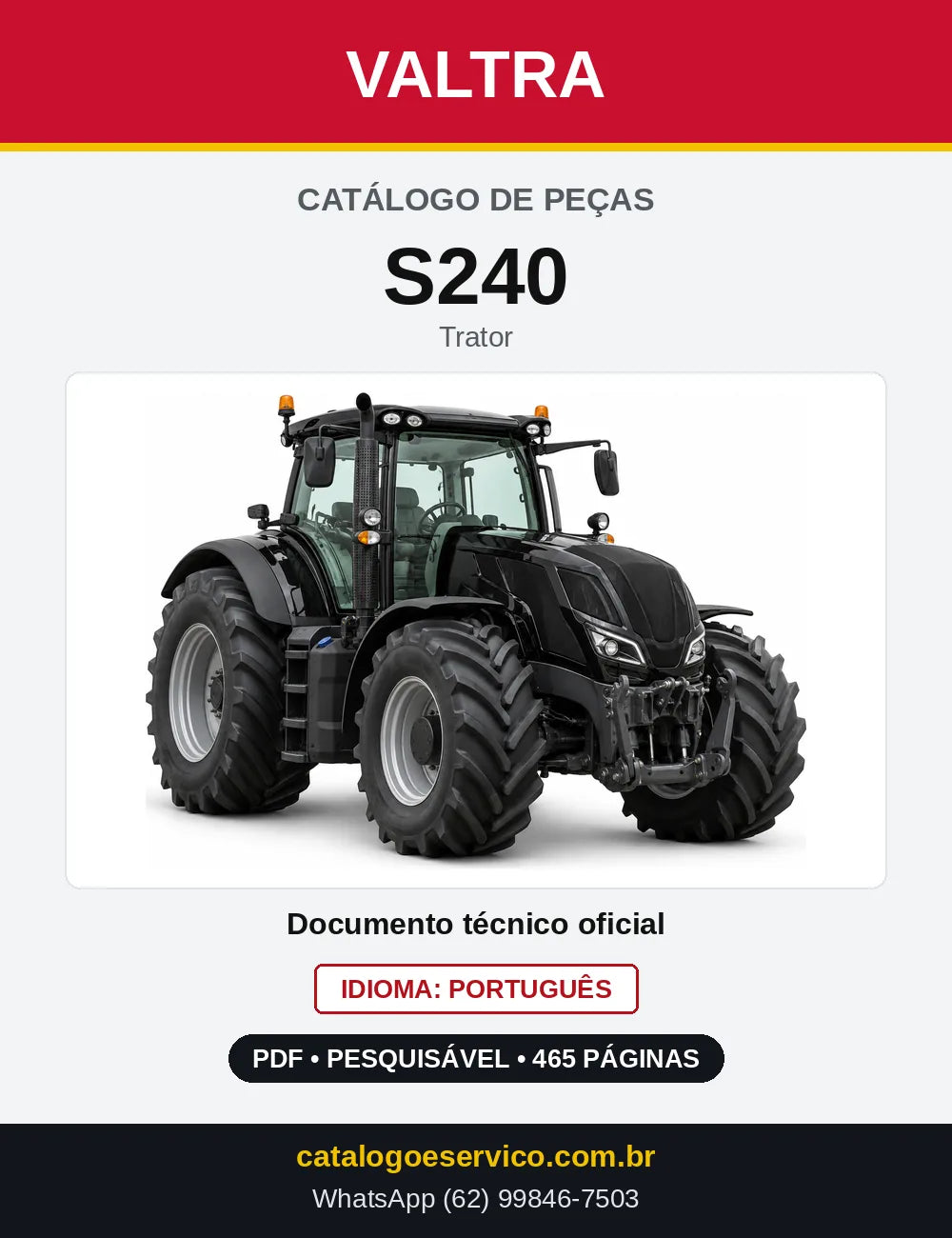 Capa do Catálogo de Peças Valtra S240 — Trator