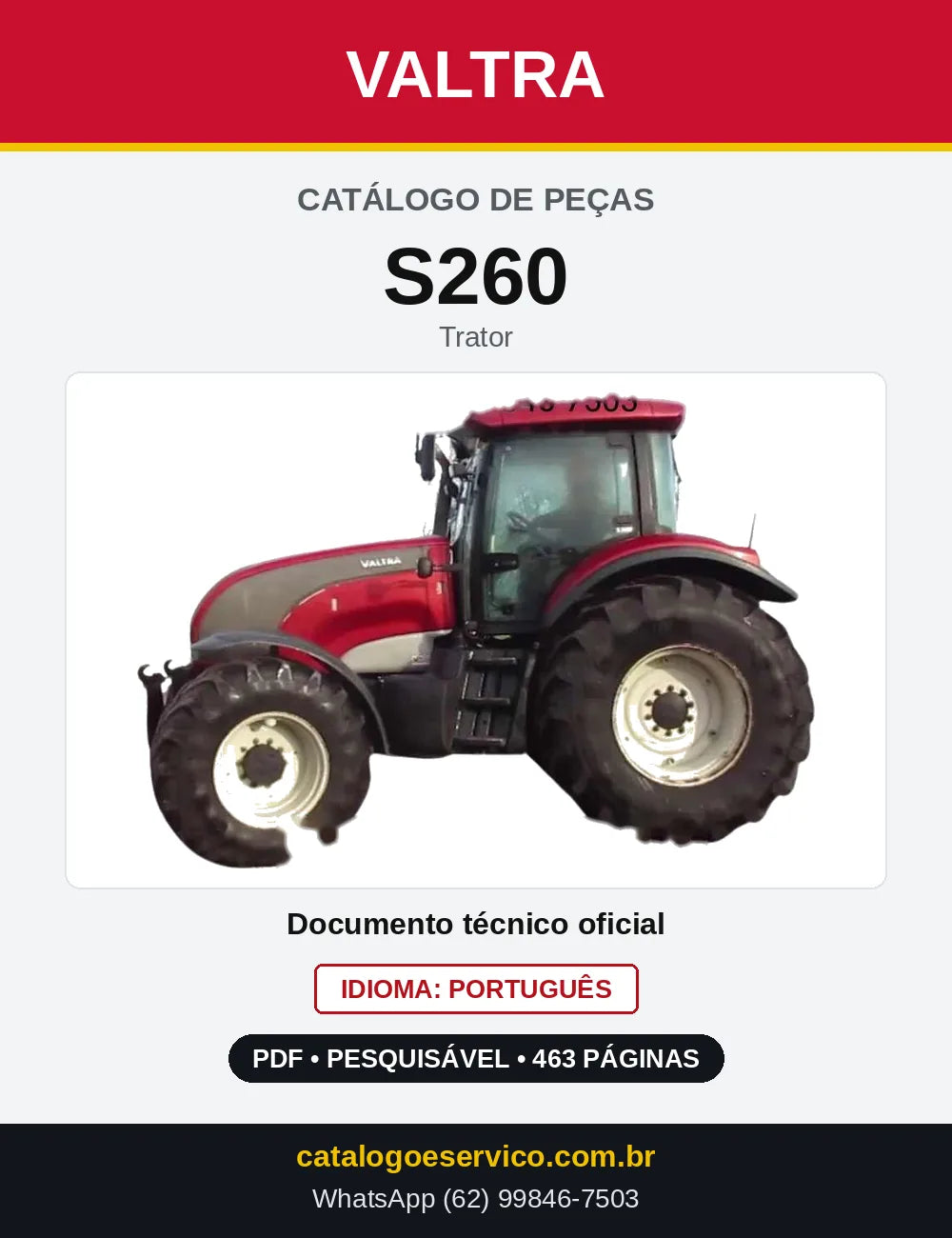Capa do Catálogo de Peças Valtra S260 — Trator