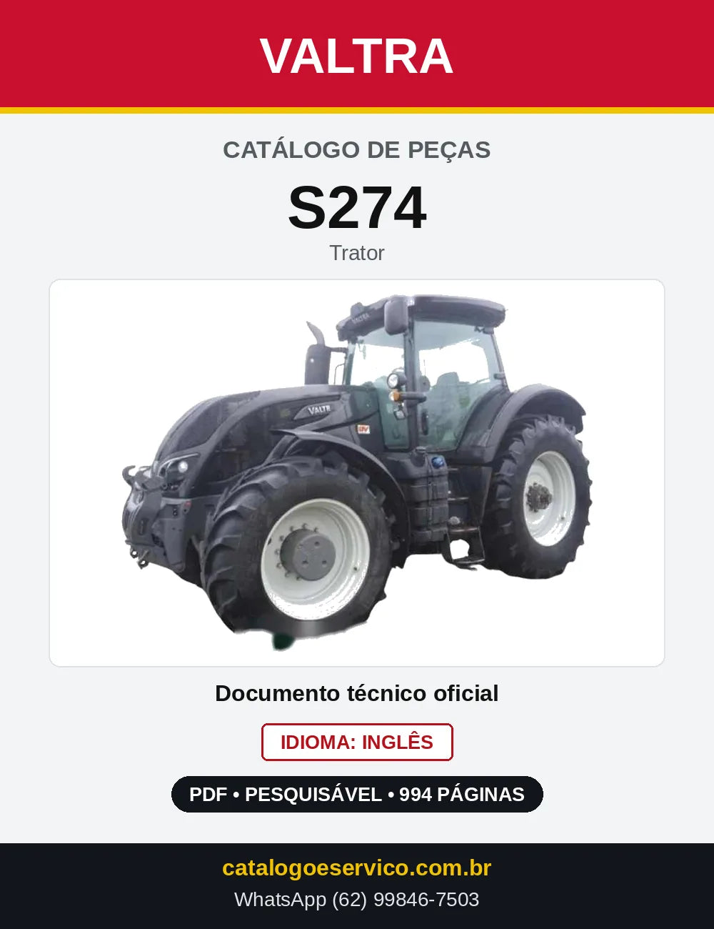 Capa do Catálogo de Peças Valtra S274 — Trator