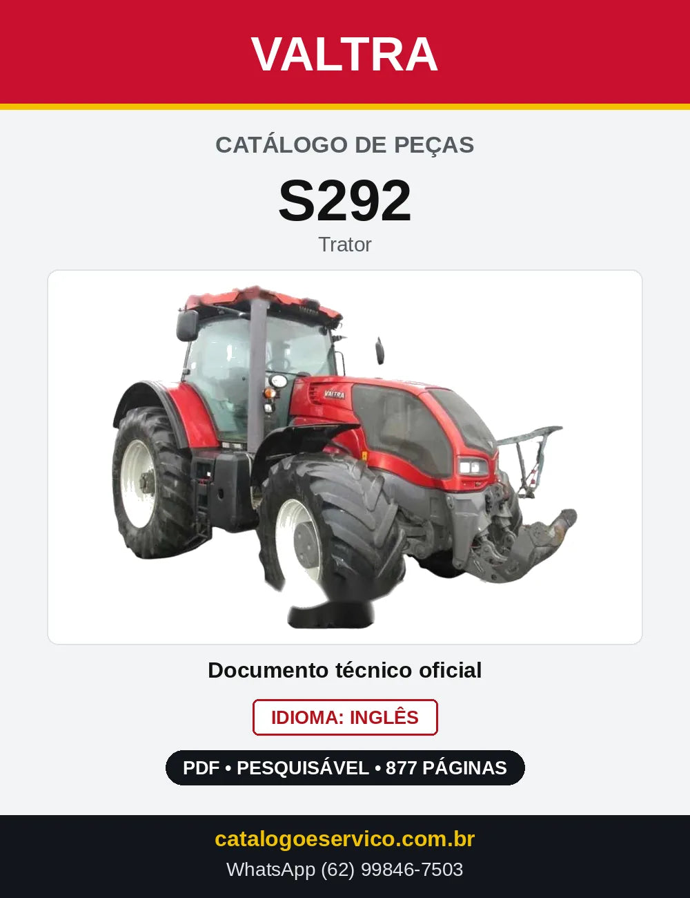 Capa do Catálogo de Peças Valtra S292 — Trator