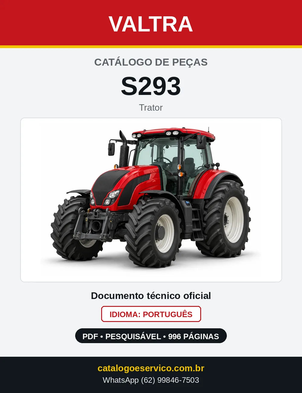 Capa do catálogo de peças Valtra S293 em PDF