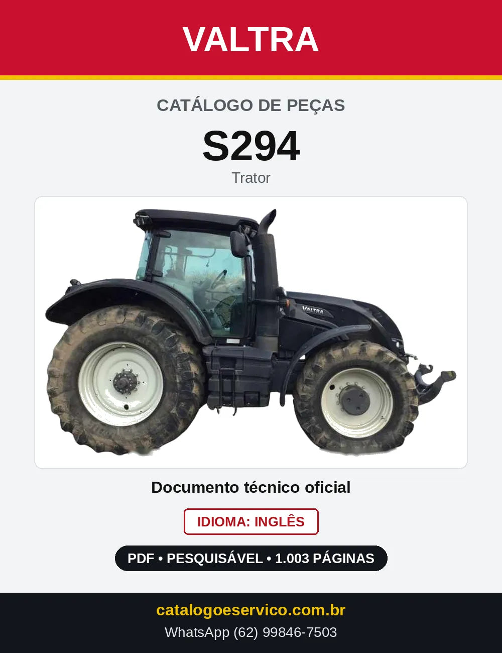 Capa do Catálogo de Peças Valtra S294 — Trator