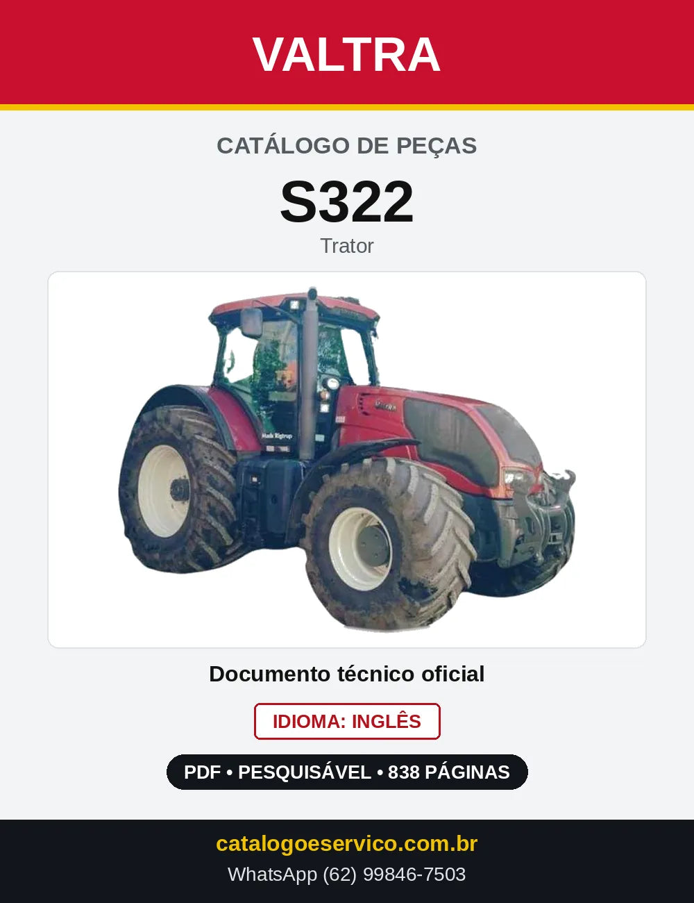 Capa do Catálogo de Peças Valtra S322 — Trator