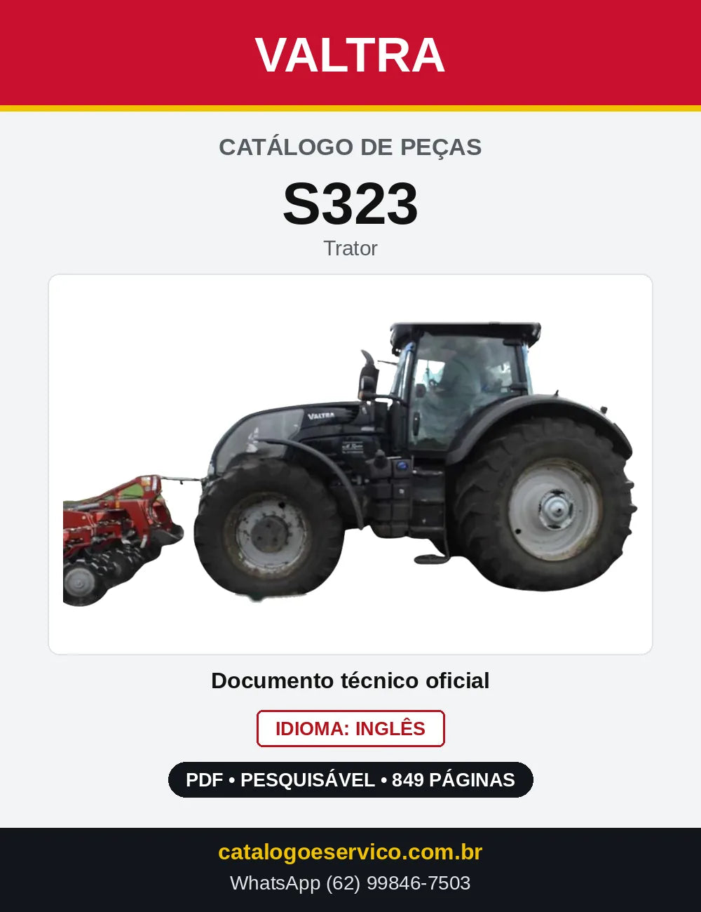 Capa do Catálogo de Peças Valtra S323 — Trator