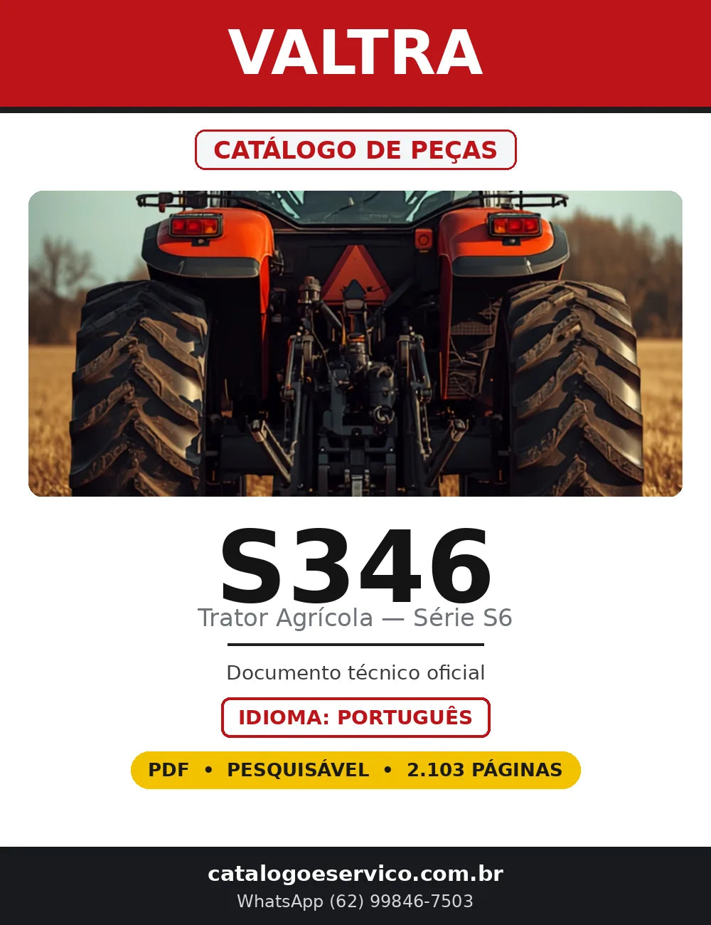 Capa do Catálogo de Peças do trator Valtra S346 Série S6 em PDF com 2.103 páginas