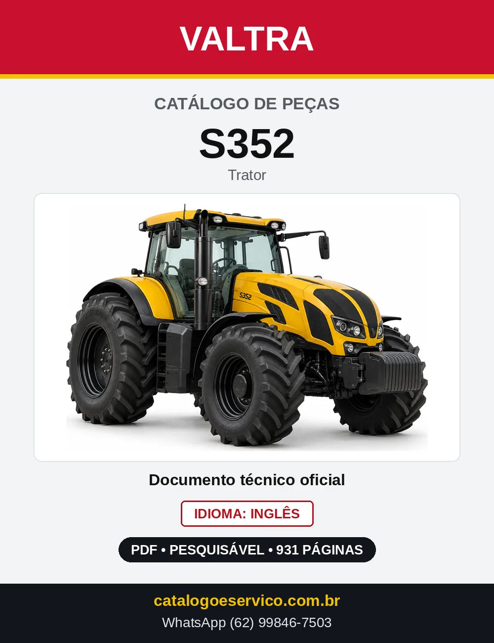 Capa do Catálogo de Peças Valtra S352 — Trator