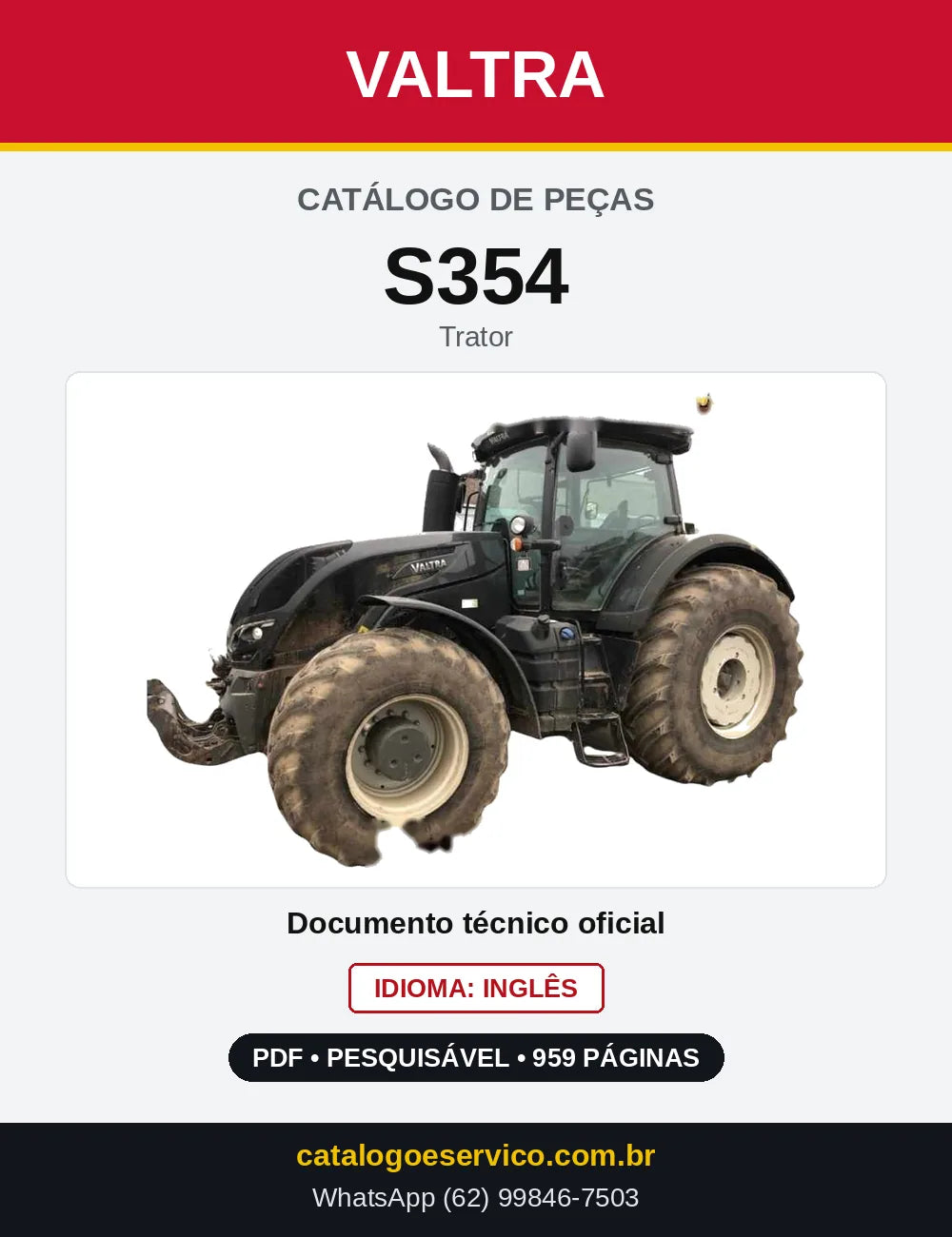 Capa do Catálogo de Peças Valtra S354 — Trator