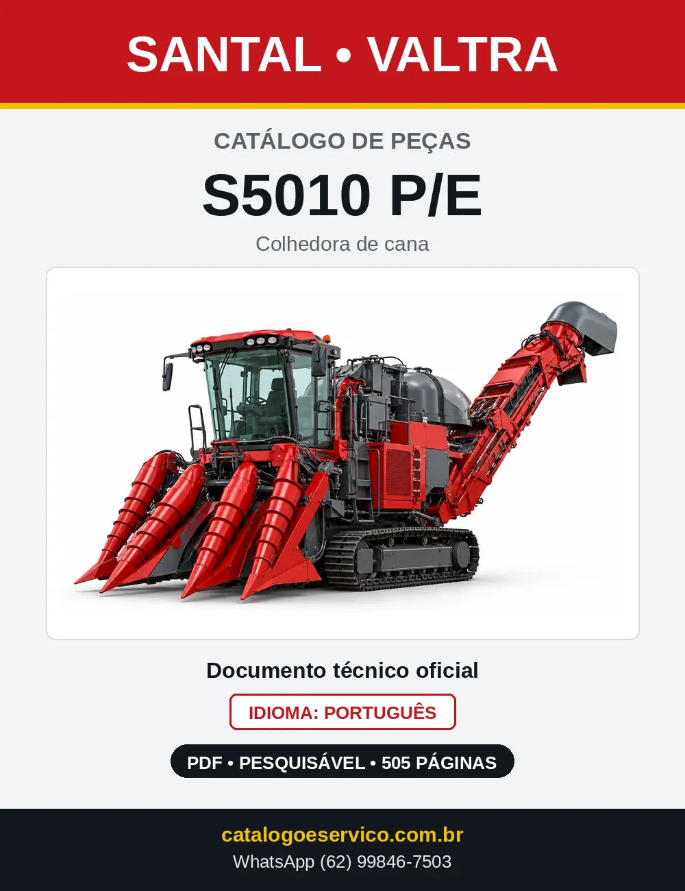 Capa do catálogo de peças Santal Valtra S5010 P/E em PDF
